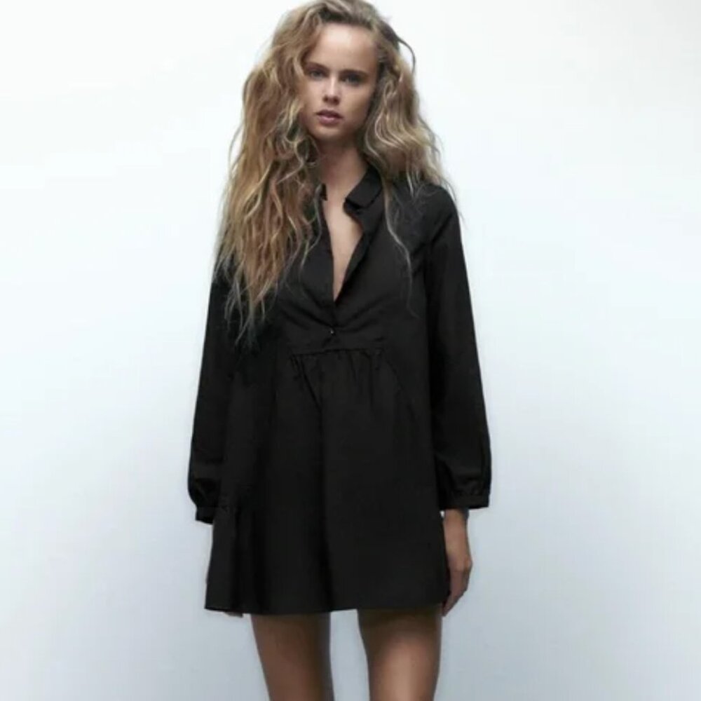 ZARA - black poplin shirt dress